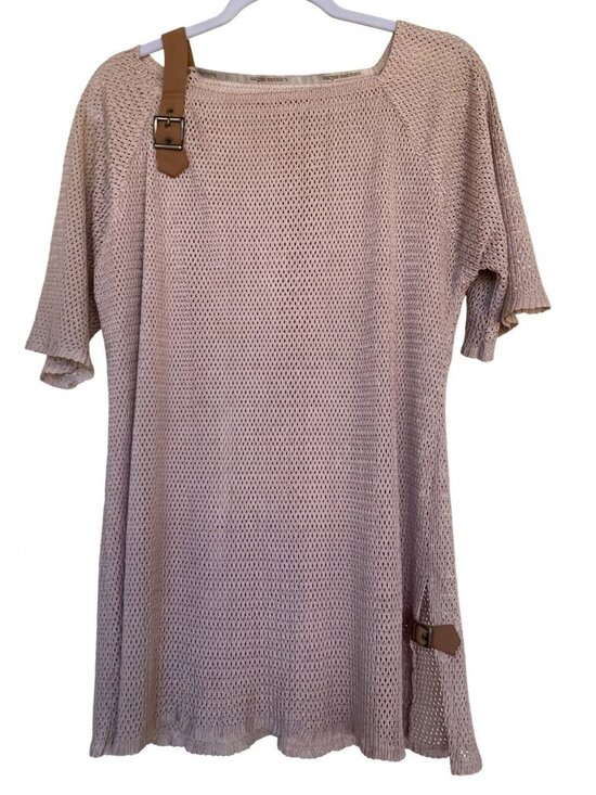 Maryan Mehlhorn Tops - Maryan Mehlhorn Tan Knit Swimwear Cover Up Tunic with Buckle Accents